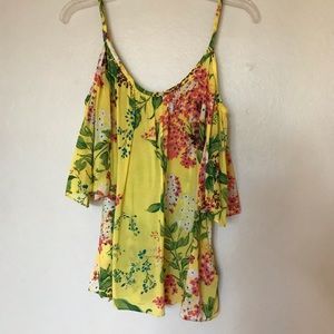 Anthropologie yellow floral cold shoulder blouse